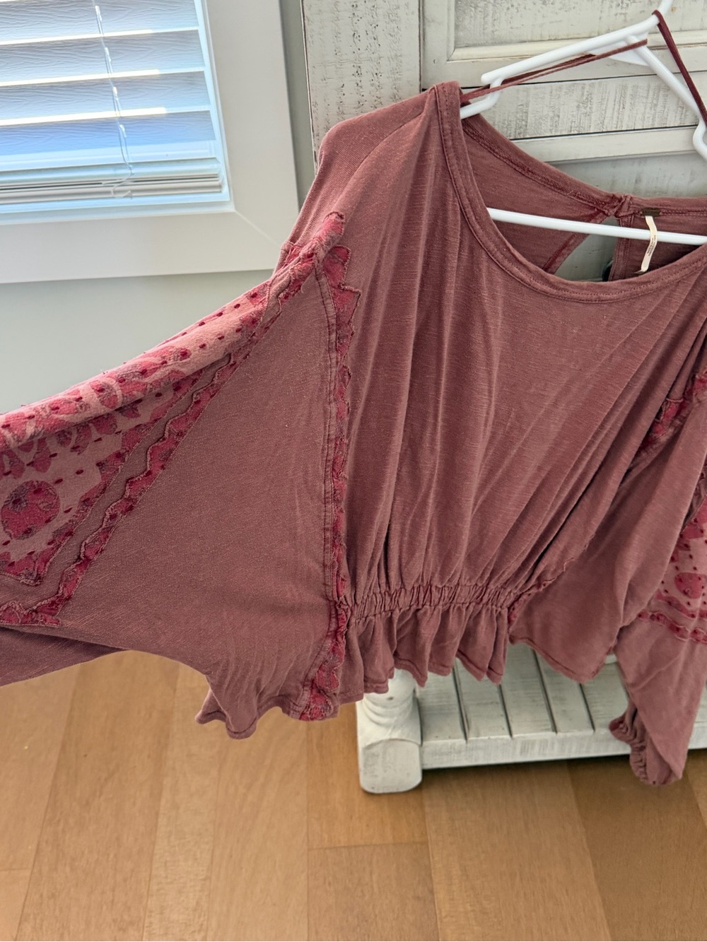 Free People Boho Lace-Inset Peasant Top in Dusty Rose